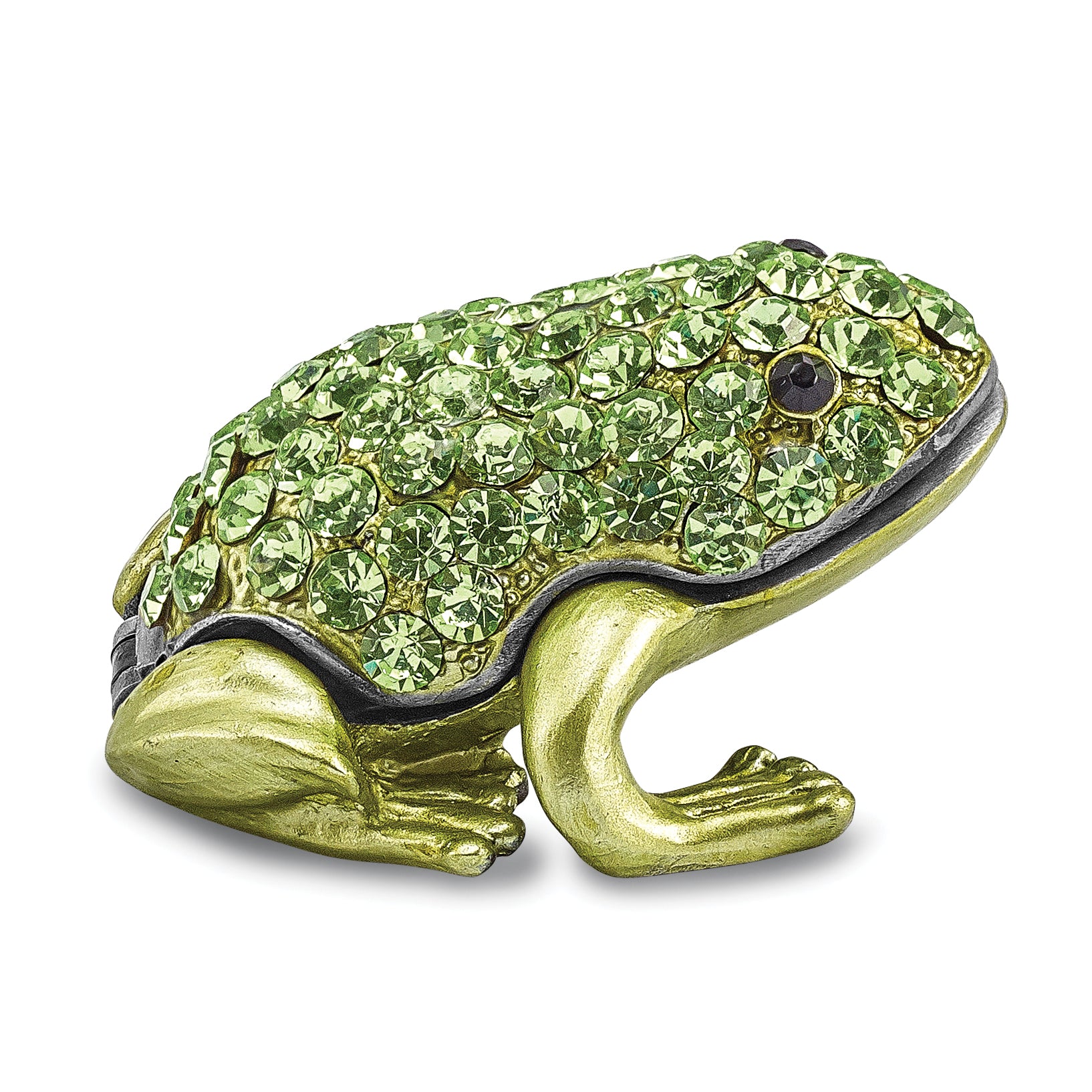 Luxury Giftware Pewter Bejeweled Crystals Silver-tone Enameled HOPPER Small Green Frog Trinket Box with Matching 18 Inch Necklace