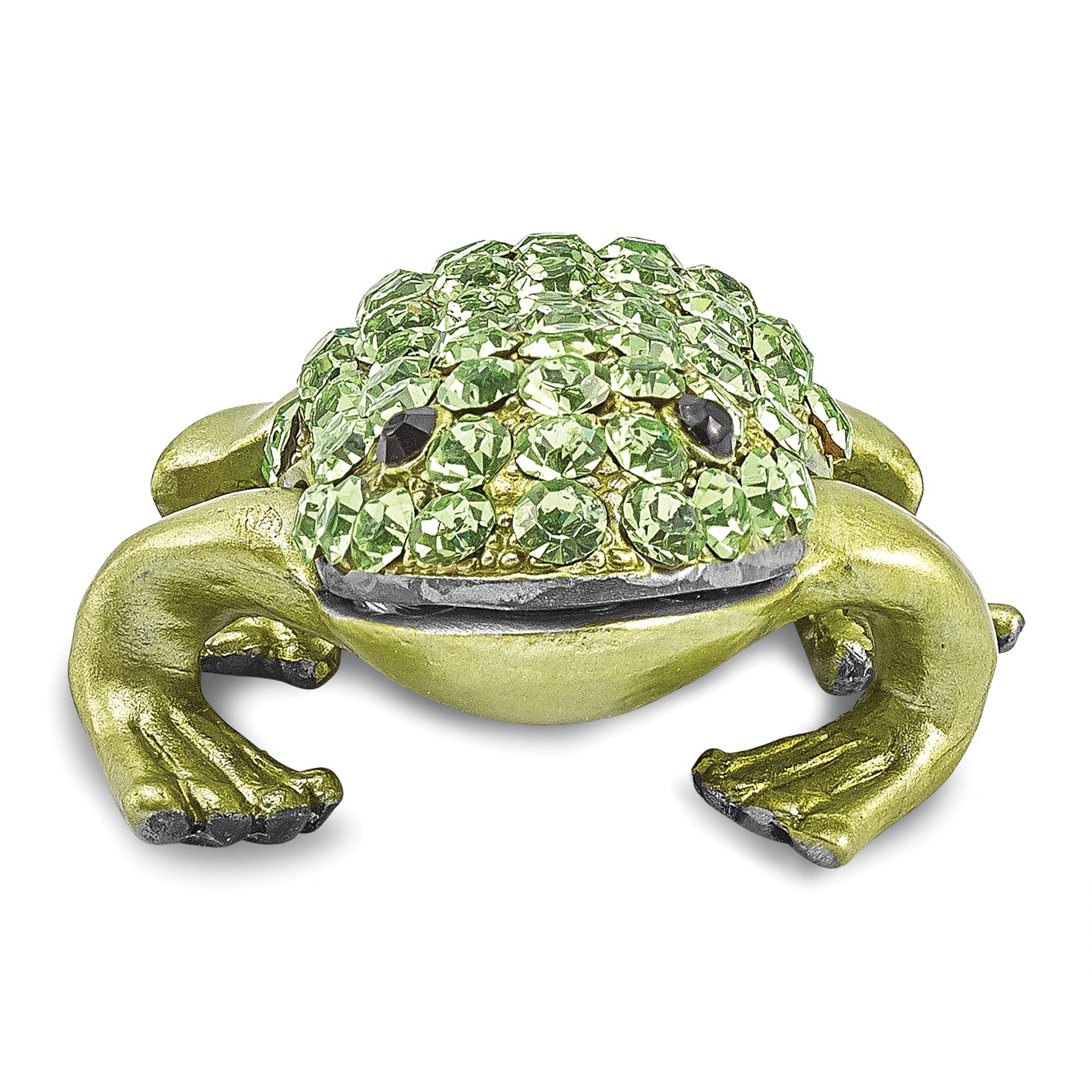 Luxury Giftware Pewter Bejeweled Crystals Silver-tone Enameled HOPPER Small Green Frog Trinket Box with Matching 18 Inch Necklace