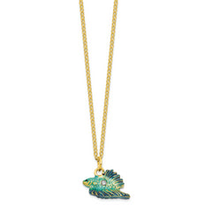 Luxury Giftware Pewter Bejeweled Crystals Gold-tone Enameled SY Betta Fish Trinket Box with Matching 18 Inch Necklace