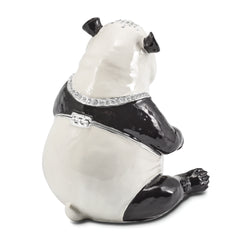 Luxury Giftware Pewter Bejeweled Crystals Silver-tone Enameled MANDA PANDA Large Panda Trinket Box with Matching 18 Inch Necklace