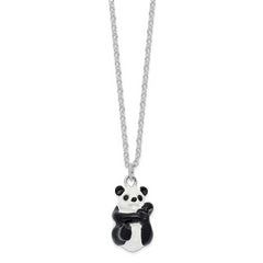 Luxury Giftware Pewter Bejeweled Crystals Silver-tone Enameled MANDA PANDA Large Panda Trinket Box with Matching 18 Inch Necklace