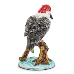 Luxury Giftware Pewter Bejeweled Crystals Silver-tone Enameled WOODROW Woodpecker Trinket Box with Matching 18 Inch Necklace