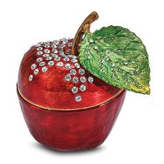 Luxury Giftware Pewter Bejeweled Crystals Gold-tone Enameled DELICIOUS Apple Trinket Box with Matching 18 Inch Necklace