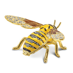 Luxury Giftware Pewter Bejeweled Crystals Gold-tone Enameled BUZZ Bumblebee Trinket Box with Matching 18 Inch Necklace