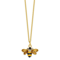 Luxury Giftware Pewter Bejeweled Crystals Gold-tone Enameled BUZZ Bumblebee Trinket Box with Matching 18 Inch Necklace