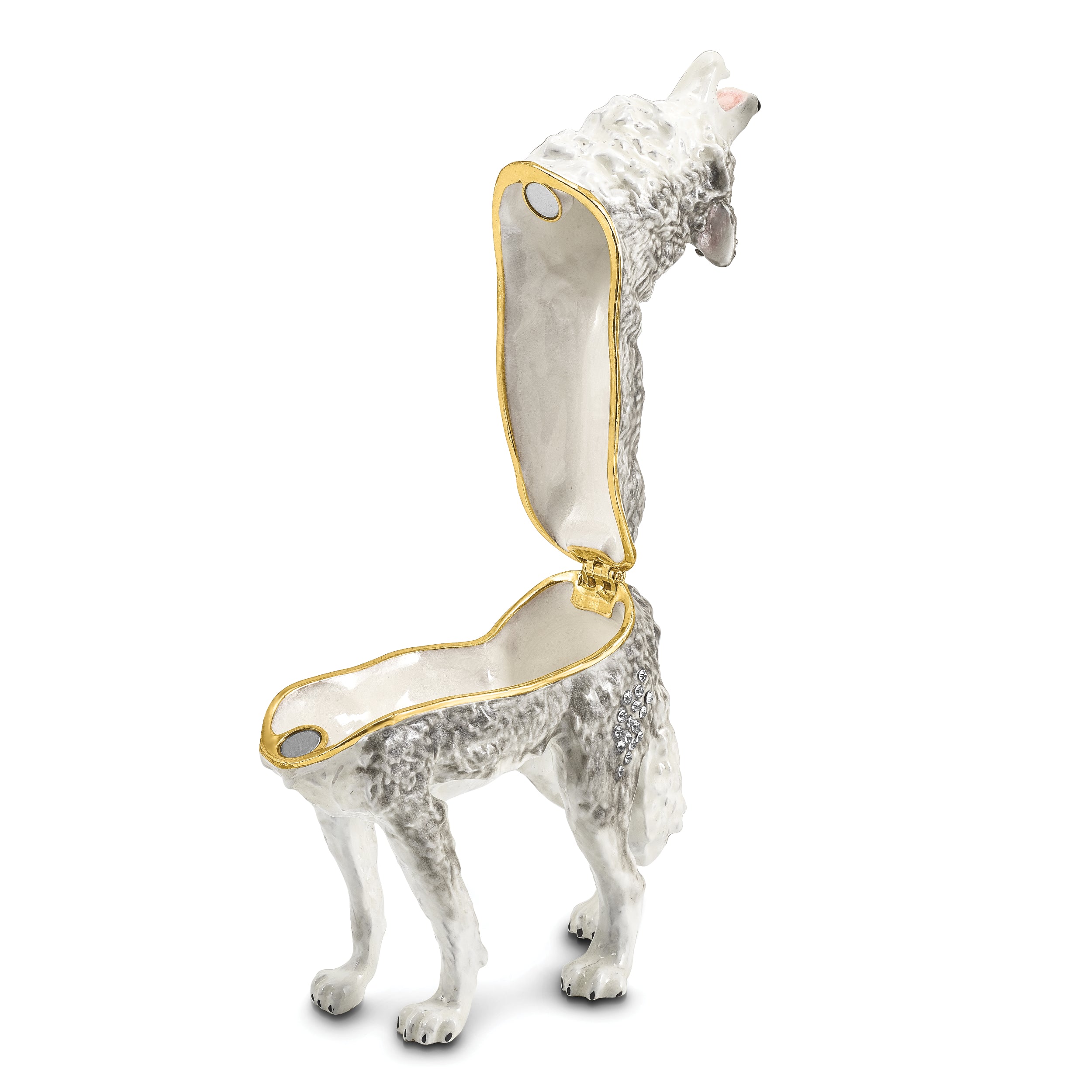 Luxury Giftware Pewter Bejeweled Crystals Gold-tone Enameled JACK Howling Wolf Trinket Box with Matching 18 Inch Necklace