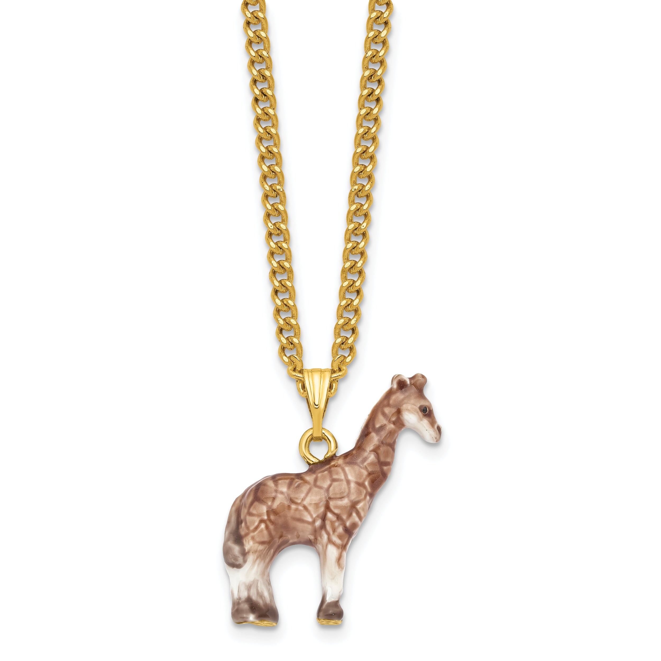 Luxury Giftware Pewter Bejeweled Crystals Gold-tone Enameled GAIL Brown and White Giraffe Trinket Box with Matching 18 Inch Necklace