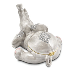 Luxury Giftware Pewter Bejeweled Crystals Gold-tone Enameled ELLERY Falling Baby Elephant Trinket Box with Matching 18 Inch Necklace