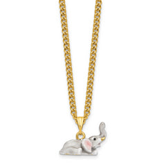 Luxury Giftware Pewter Bejeweled Crystals Gold-tone Enameled ELLERY Falling Baby Elephant Trinket Box with Matching 18 Inch Necklace