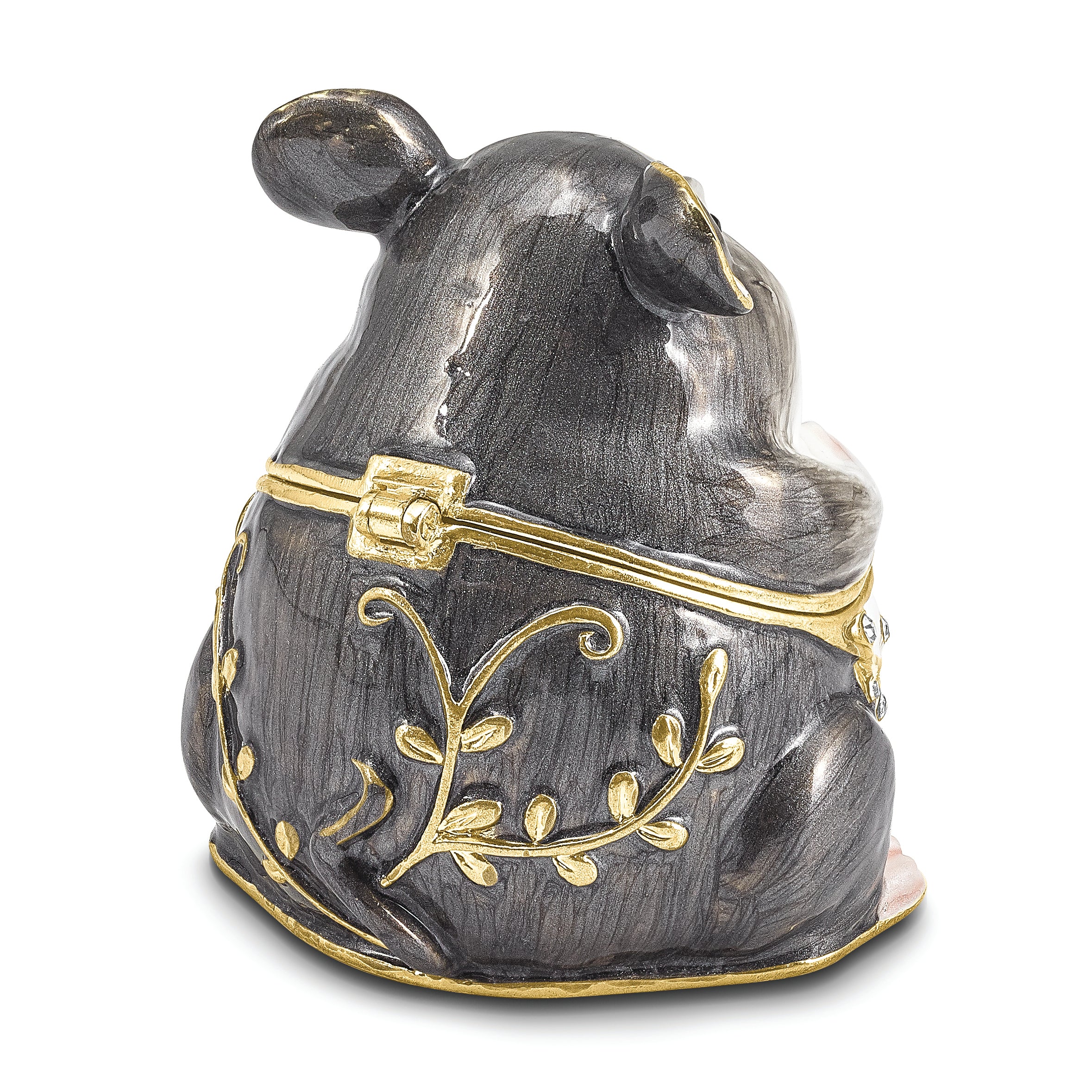 Luxury Giftware Pewter Bejeweled Crystals Gold-tone Enameled UNCLE JOE Chubby Mouse Trinket Box with Matching 18 Inch Necklace