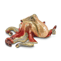 Luxury Giftware Pewter Bejeweled Crystals Gold-tone Enameled OLA Octopus Trinket Box with Matching 18 Inch Necklace