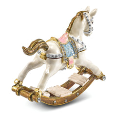 Luxury Giftware Pewter Bejeweled Crystals Gold-tone Enameled RIMA Rocking Horse Trinket Box with Matching 18 Inch Necklace