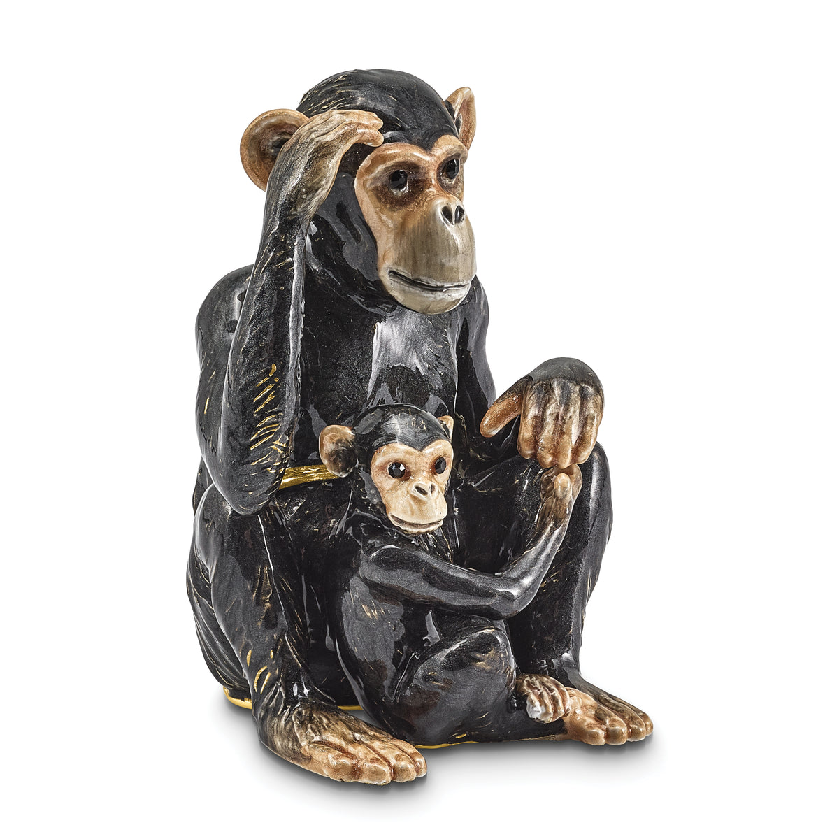 Luxury Giftware Pewter Bejeweled Crystals Gold-tone Enameled CHIA and CHI CHI Chimpanzee and Baby Trinket Box with Matching 18 Inch Necklace