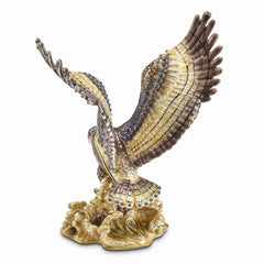 Luxury Giftware Pewter Bejeweled Crystals Gold-tone Enameled VALIANT Golden Eagle Trinket Box with Matching 18 Inch Necklace