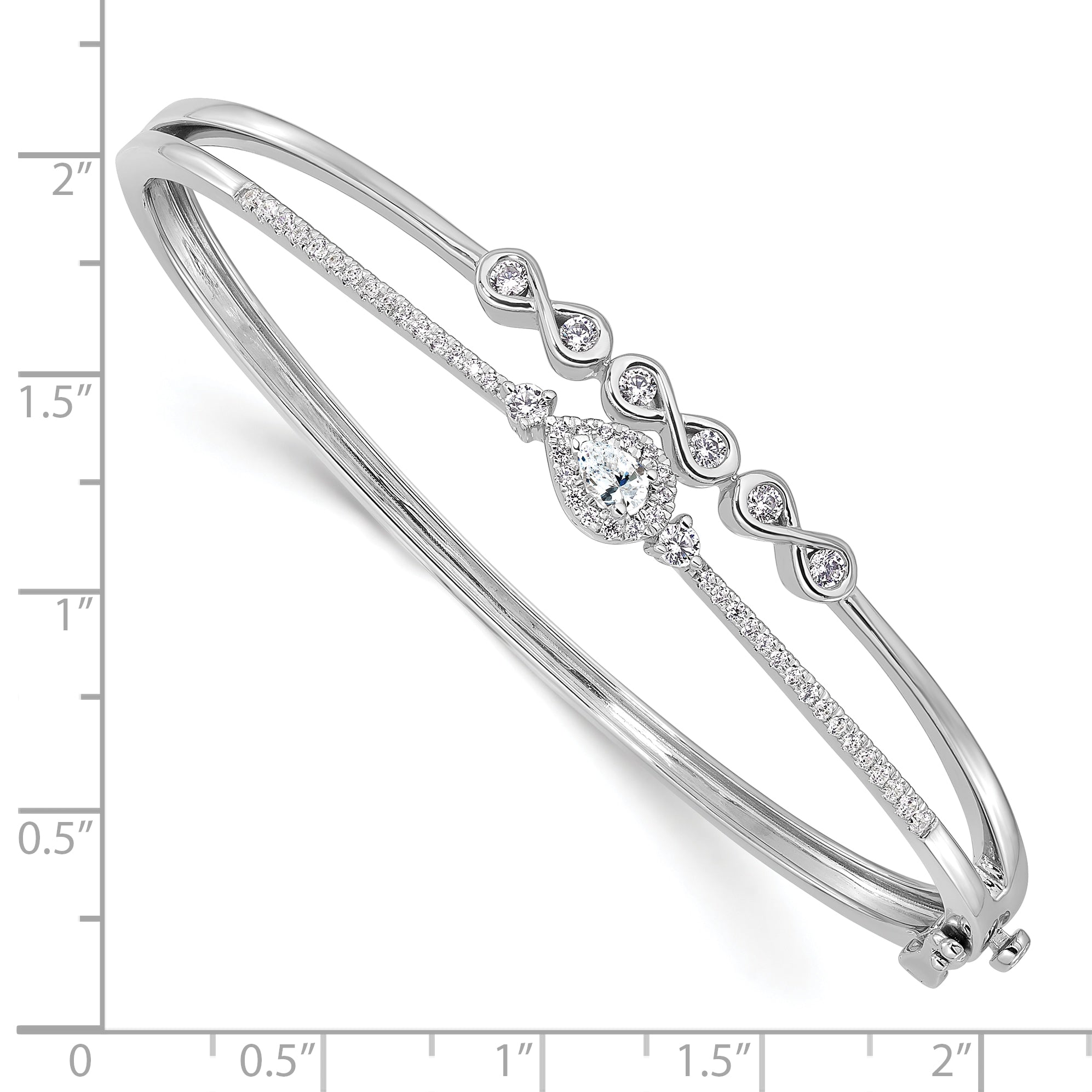 14K White Gold Lab Grown Diamond Infinity and Pear Bangle Bracelet