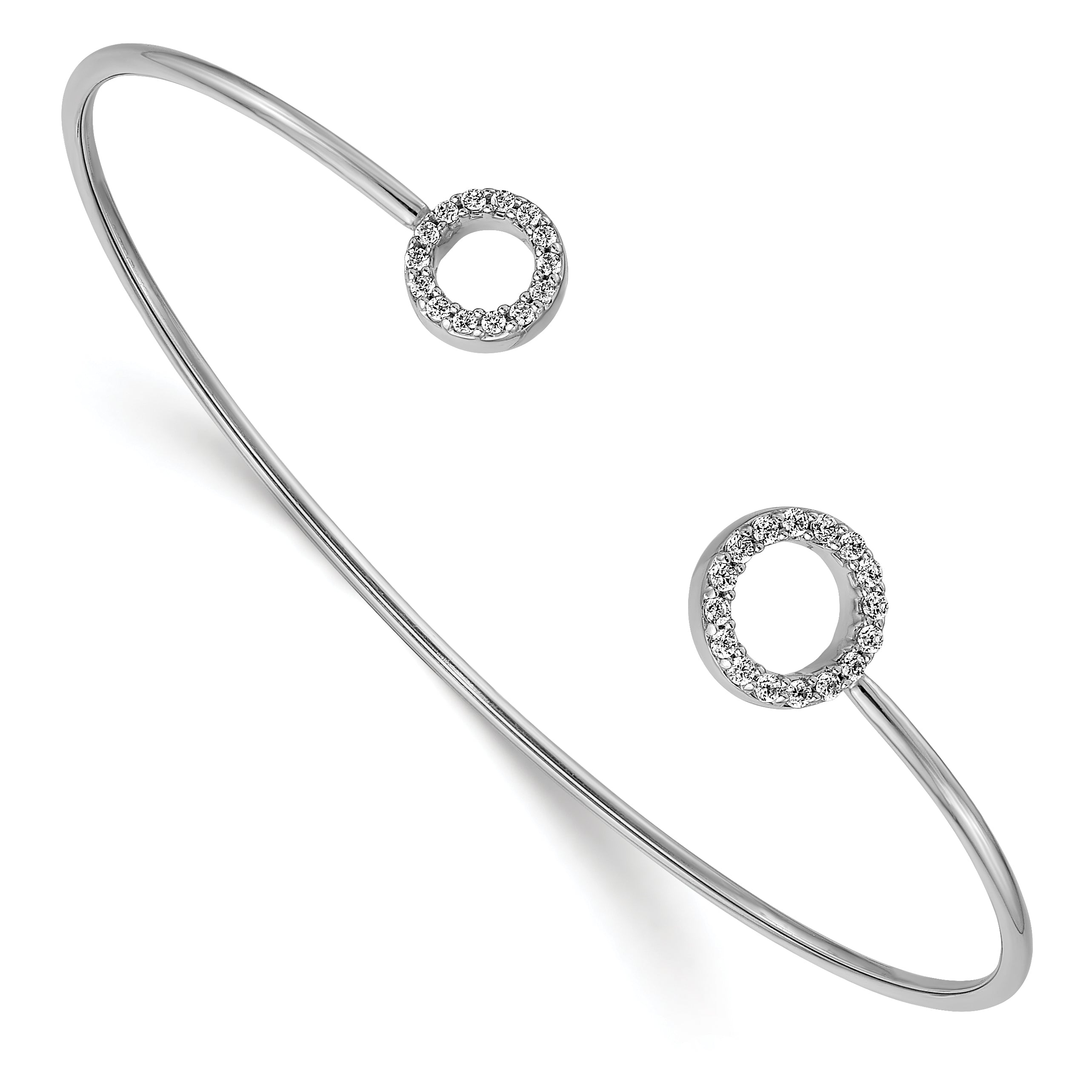 14K White Gold Lab Grown Diamond Circles Flexible Cuff Bangle