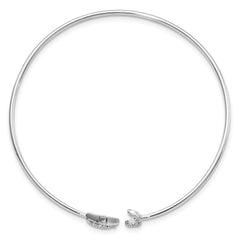 14k White Gold Diamond Moon and Star Flexible Cuff Bangle