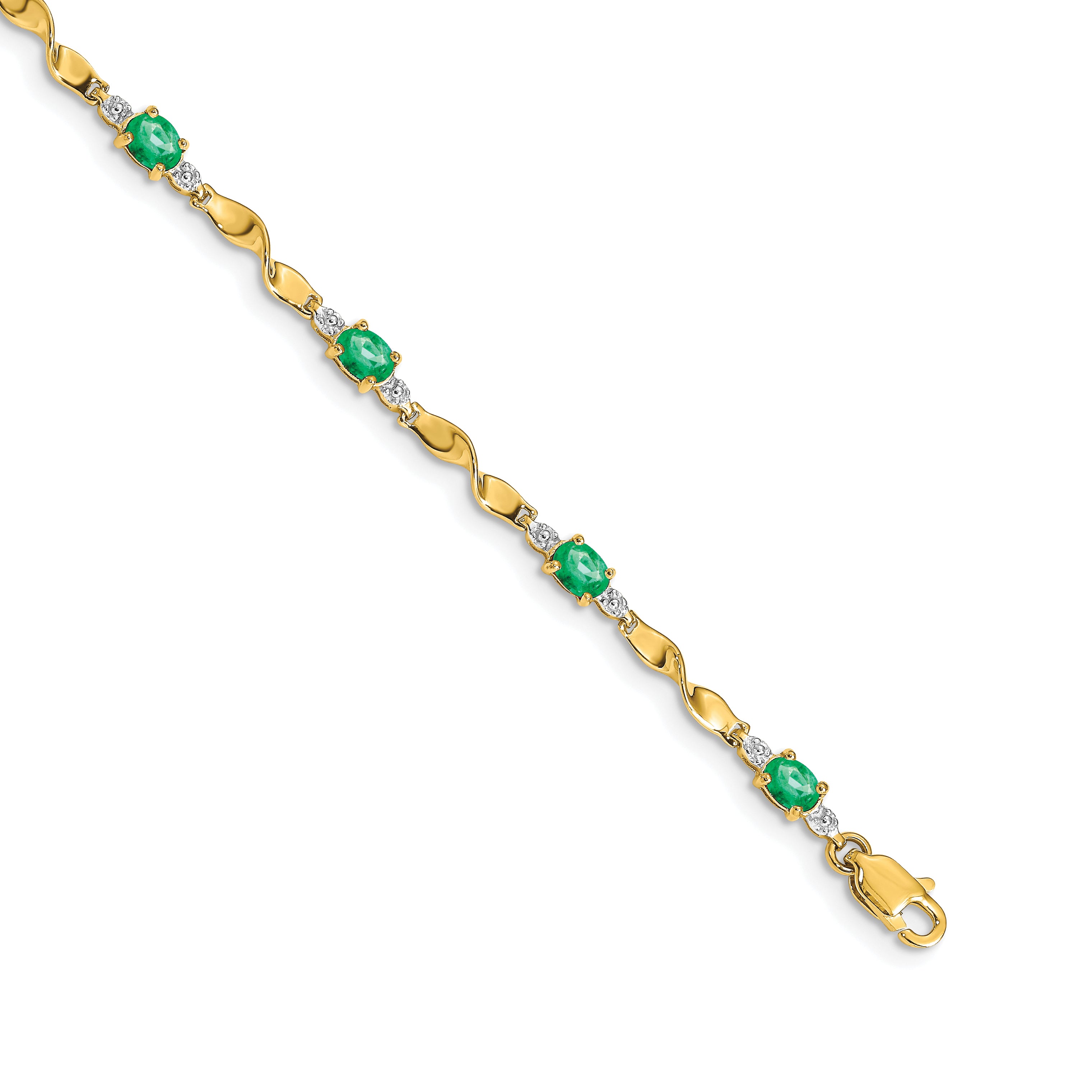 10k Diamond and Oval Emerald Bracelet