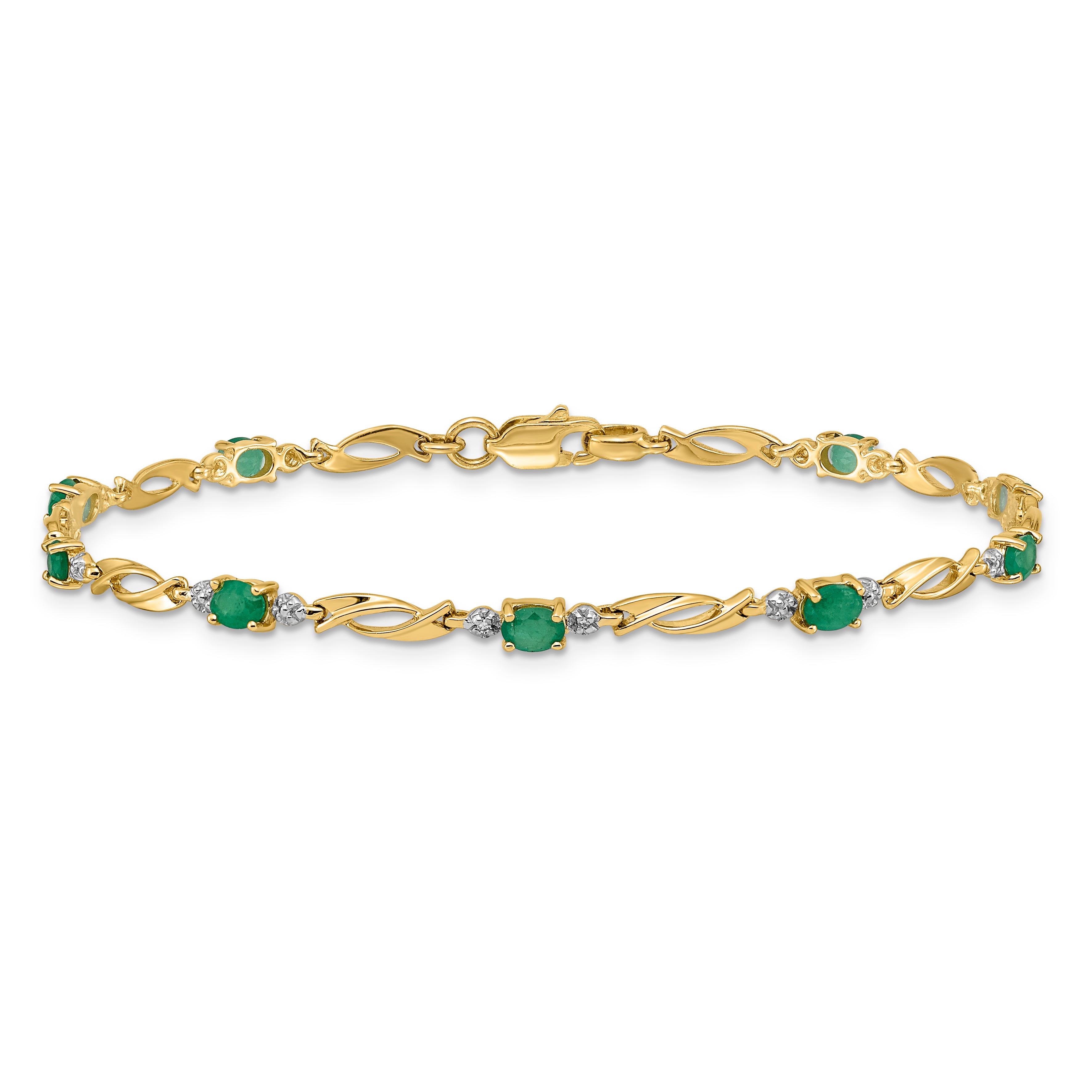 14k Diamond and Oval Emerald Bracelet