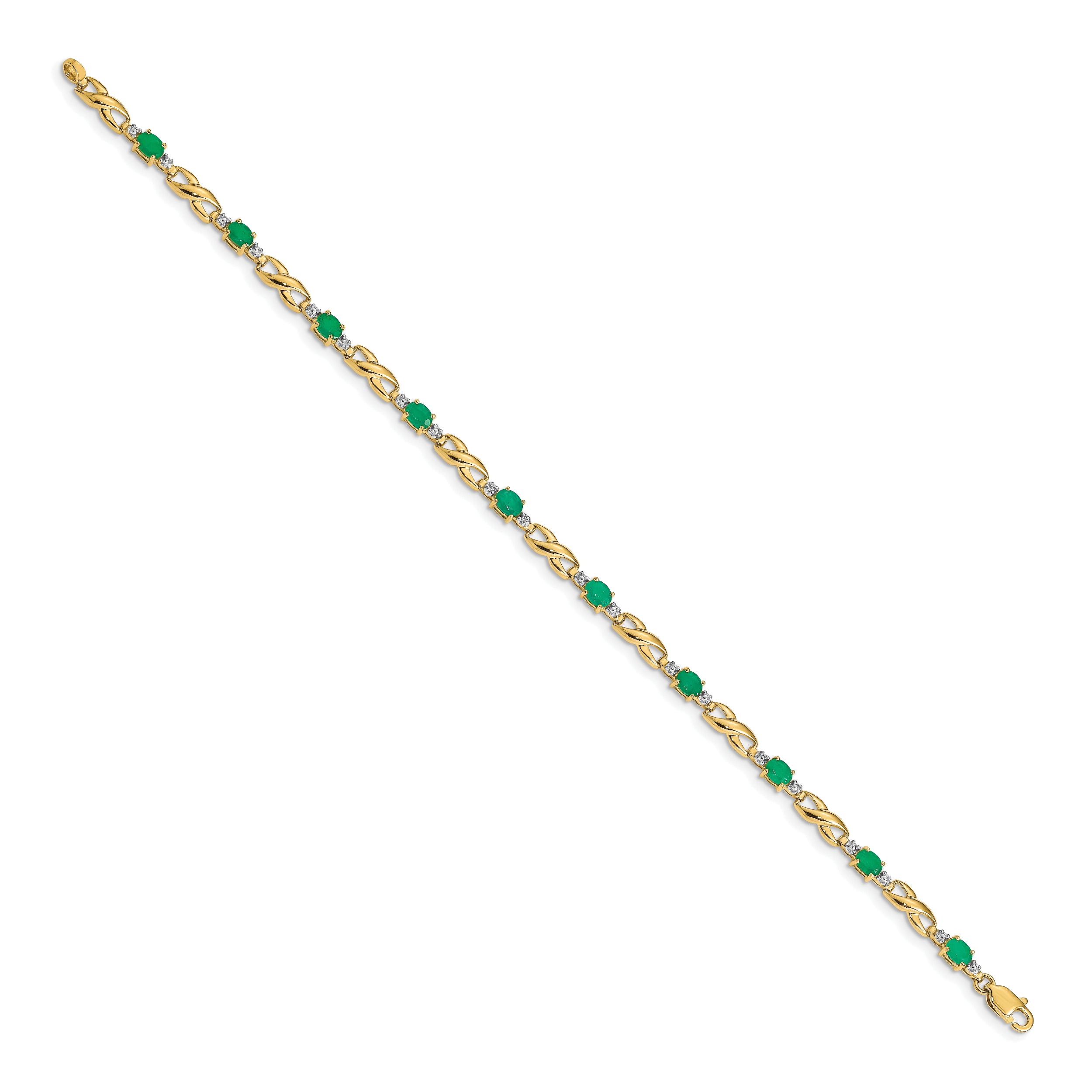 14k Diamond and Oval Emerald Bracelet