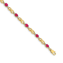 14k Diamond and Oval Ruby Bracelet