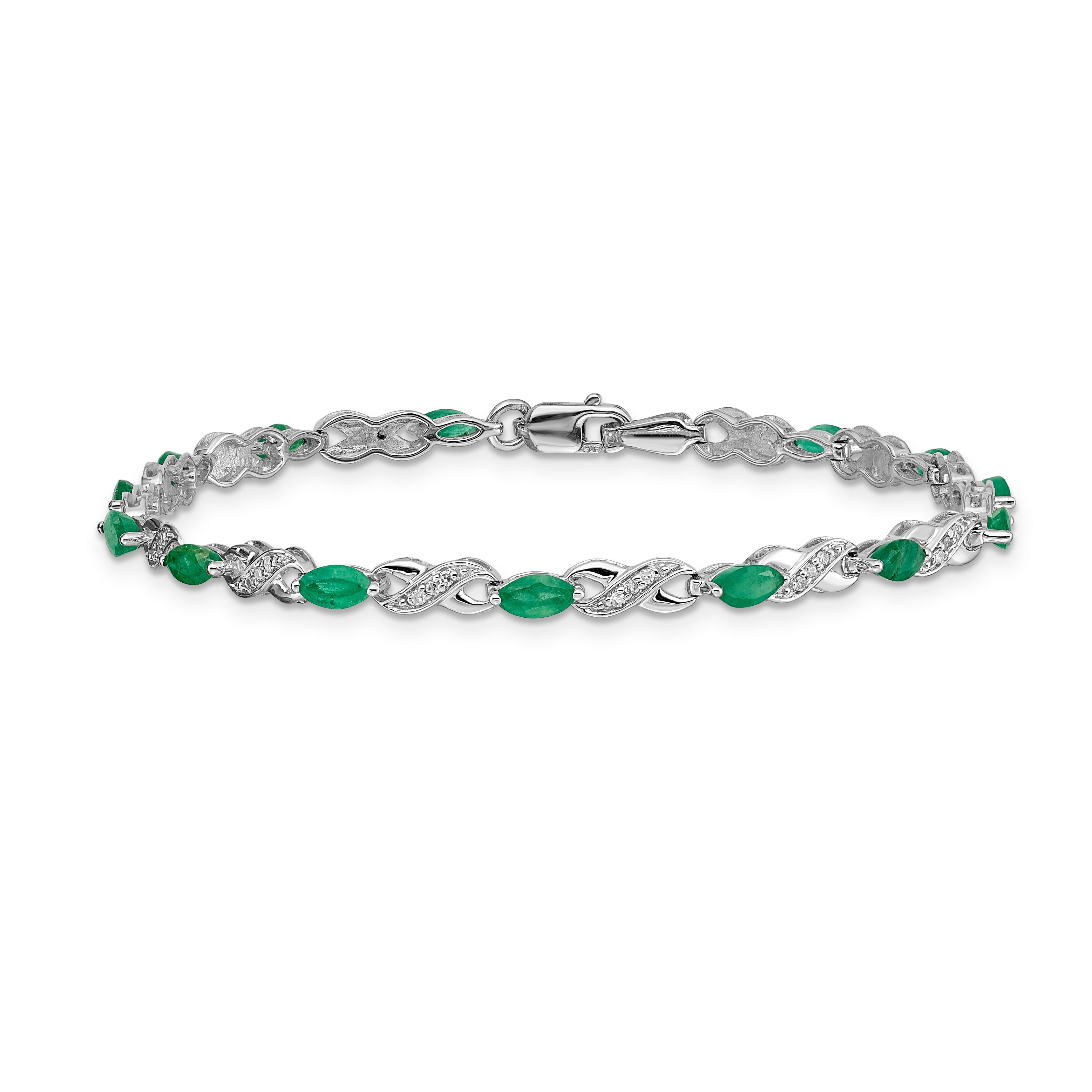 14k White Gold Diamond and Emerald Infinity Bracelet