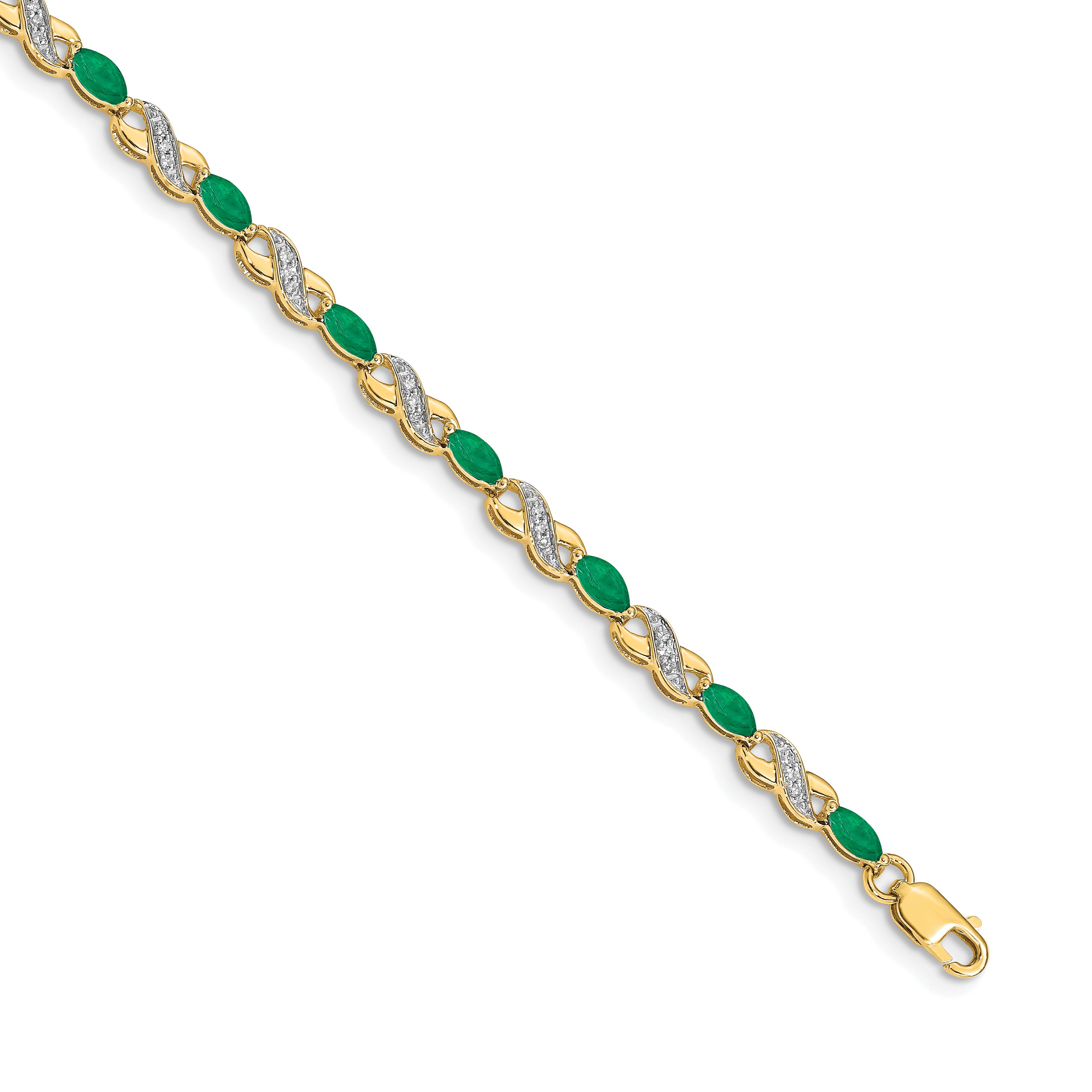 14k Diamond and Emerald Infinity Bracelet