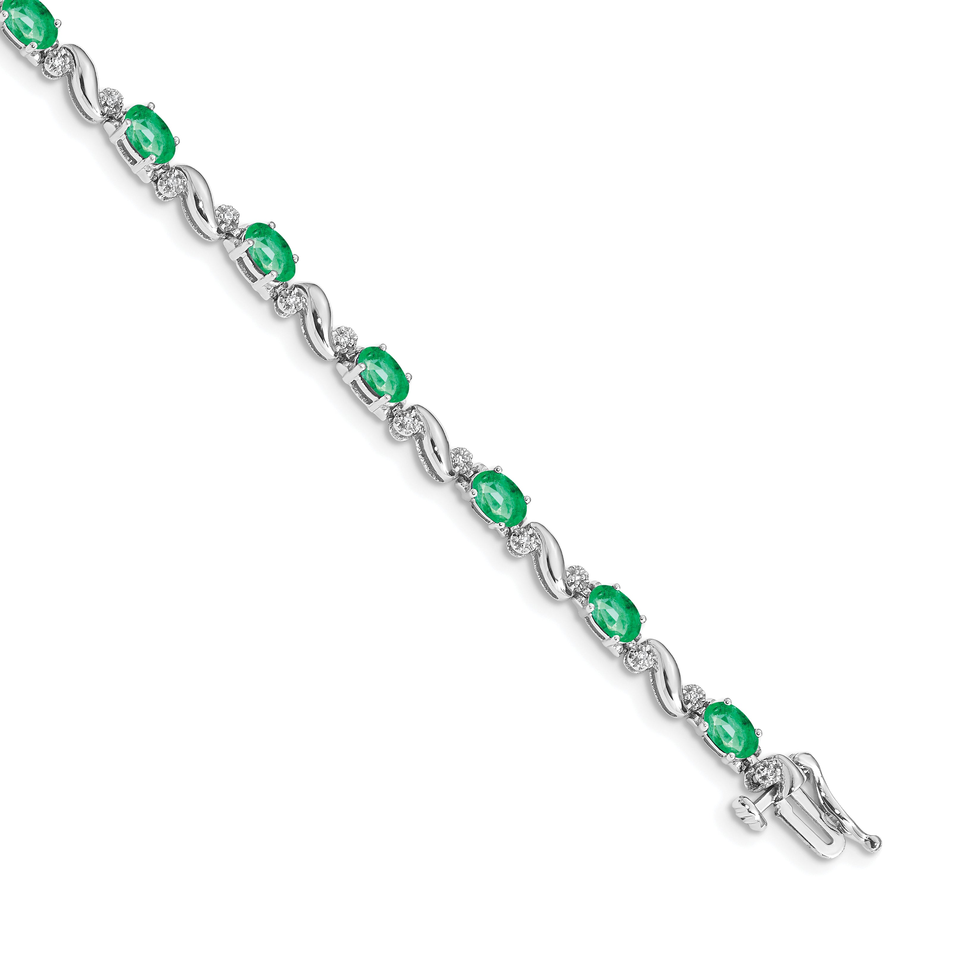 10k White Gold Diamond and Emerald Bracelet