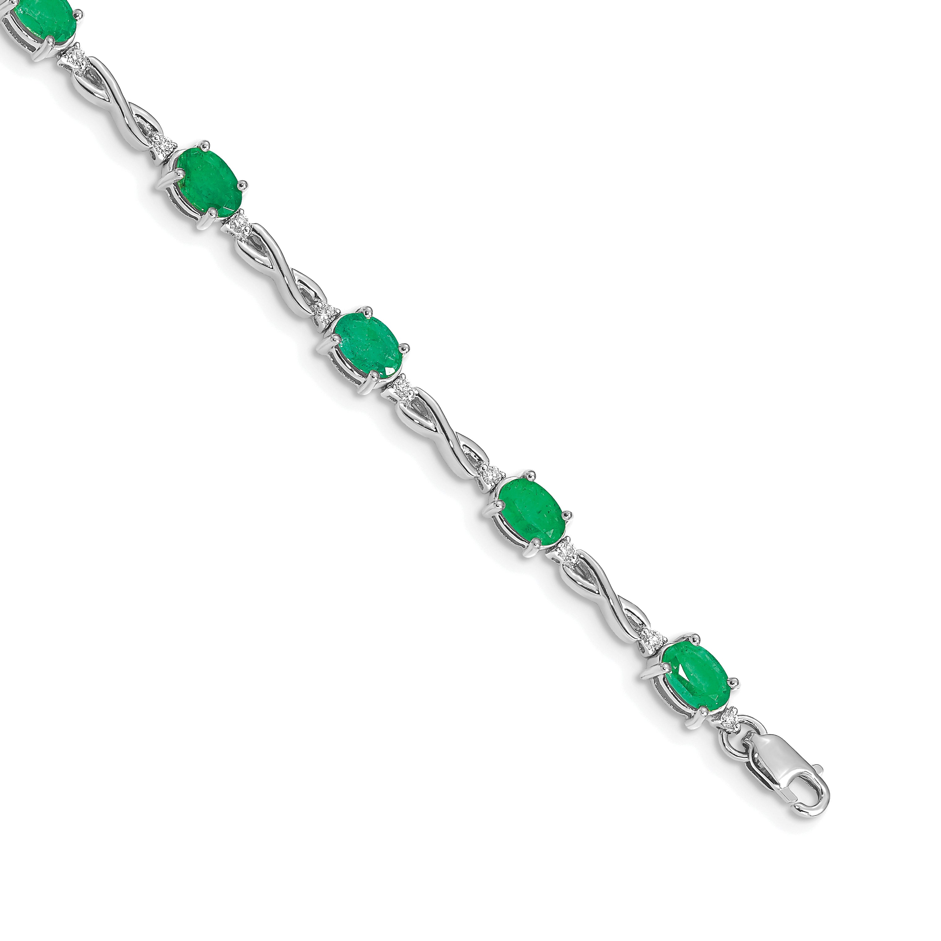 14k White Gold Diamond and Emerald Bracelet