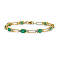 10k Diamond and Oval Emerald Bracelet