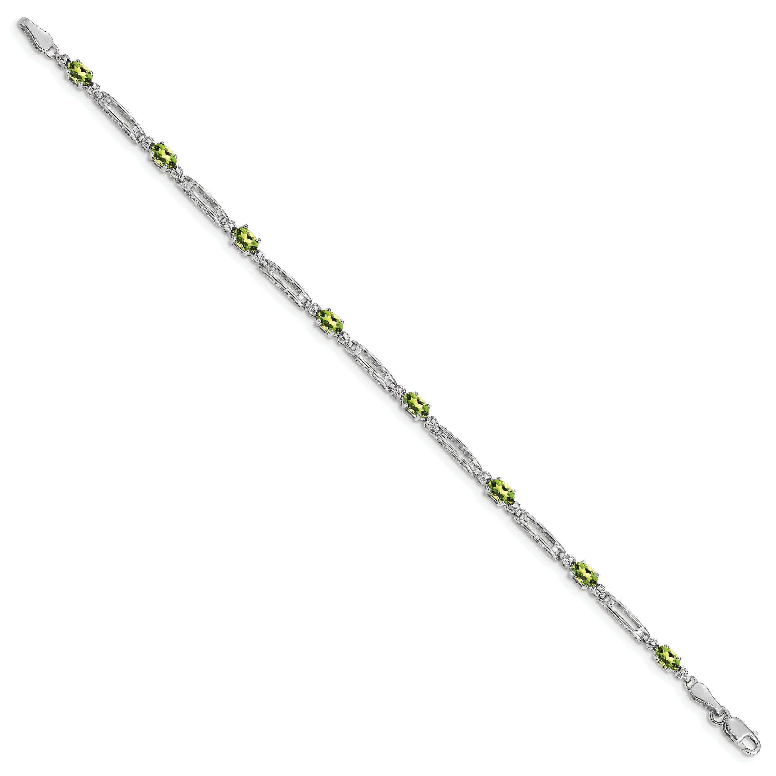 10k White Gold Diamond and Peridot Bracelet