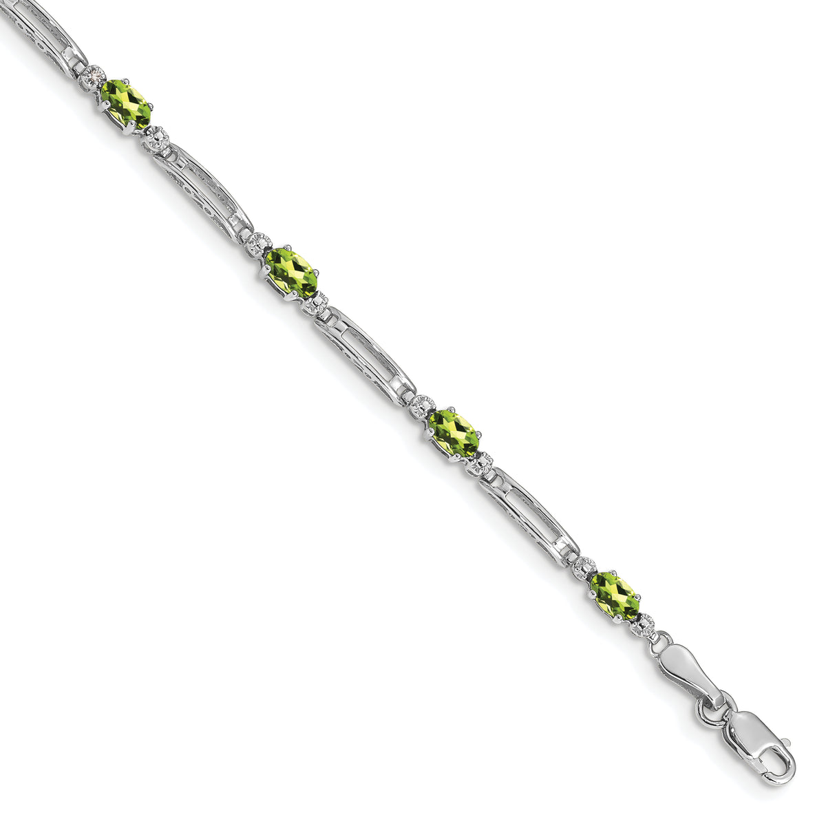 10k White Gold Diamond and Peridot Bracelet