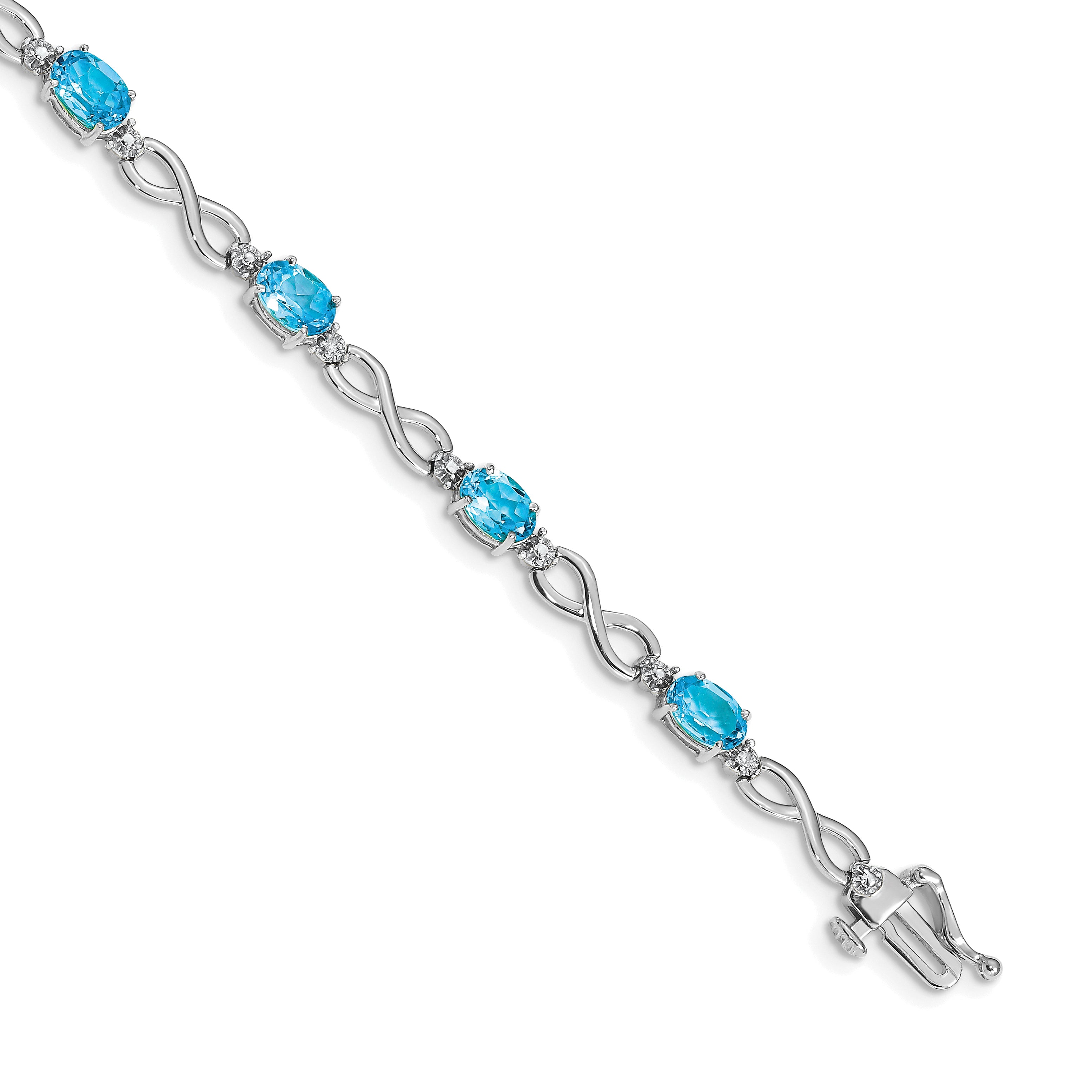 10k White Gold Blue Topaz and Diamond Infinity Bracelet