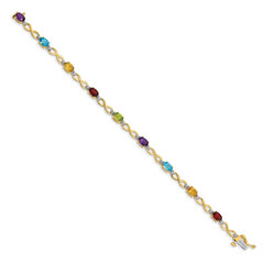 14k Rainbow Gemstone and Diamond Infinity Bracelet