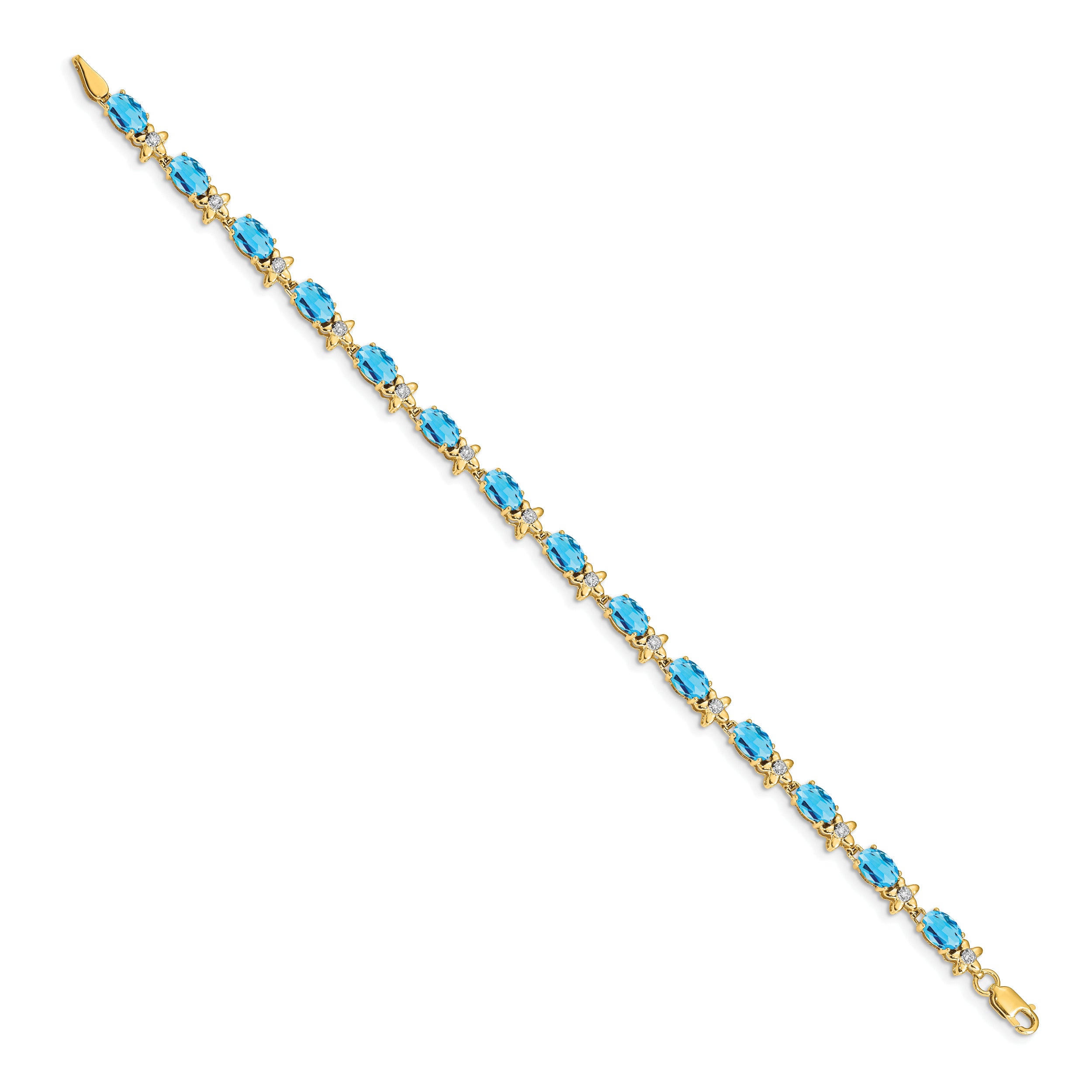 14k Floral Diamond and Blue Topaz Bracelet