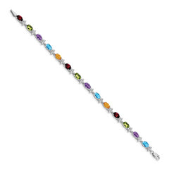 14k White Gold Rainbow Floral Gemstone and Diamond Bracelet