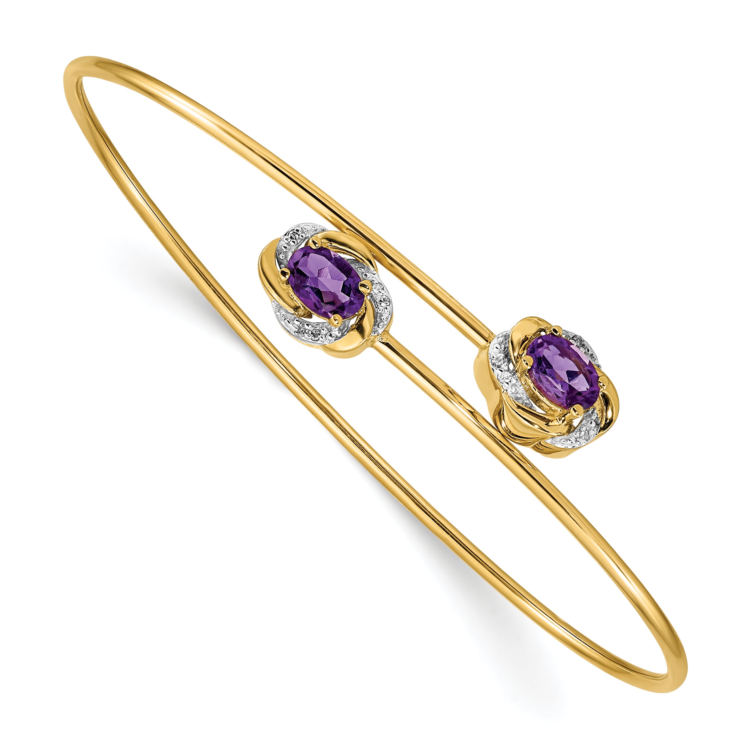 14k Polished .03ct Diamond and Amethyst Flexible Bangle