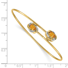 14k Polished .03ct Diamond and Citrine Flexible Bangle