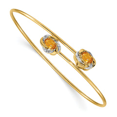 14k Polished .03ct Diamond and Citrine Flexible Bangle