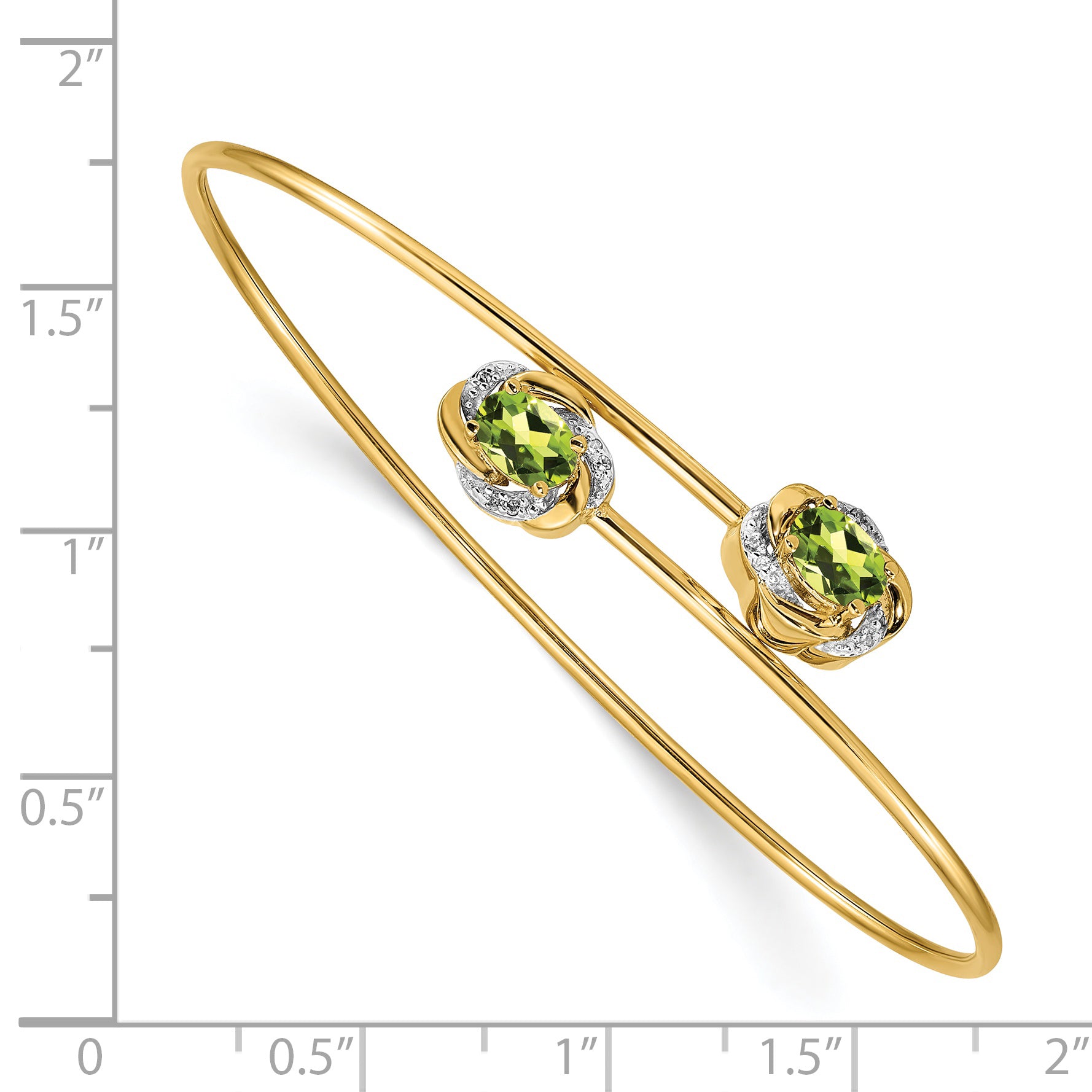 14k Polished .03ct Diamond and Peridot Flexible Bangle