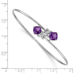 14k White Gold .03ct Diamond and Amethyst Flexible Bangle