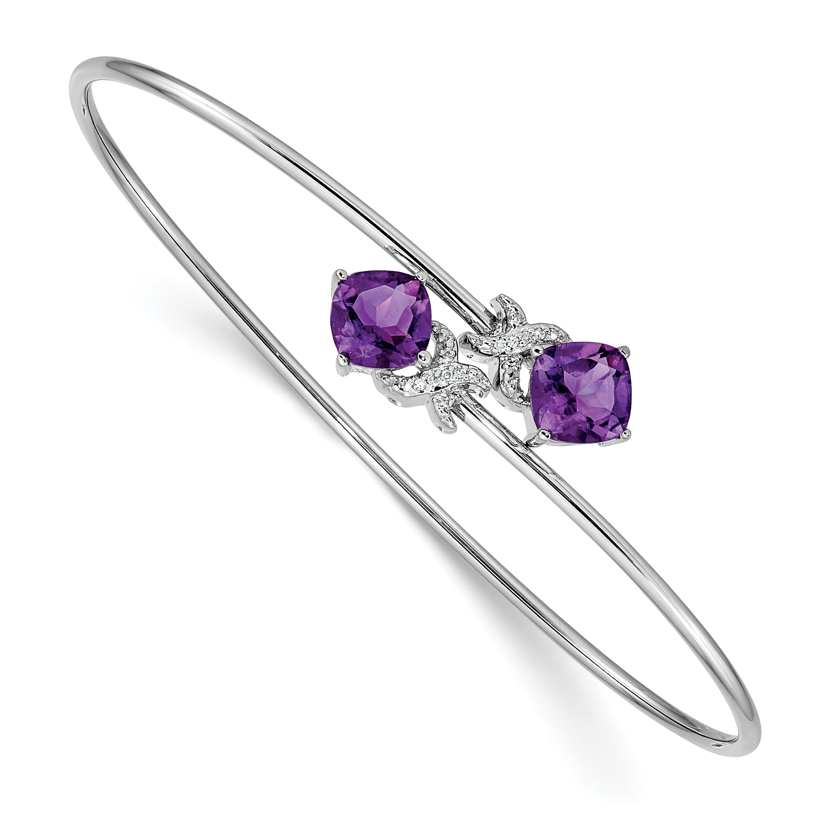 14k White Gold .03ct Diamond and Amethyst Flexible Bangle