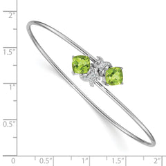 14k White Gold .03ct Diamond and Peridot Flexible Bangle