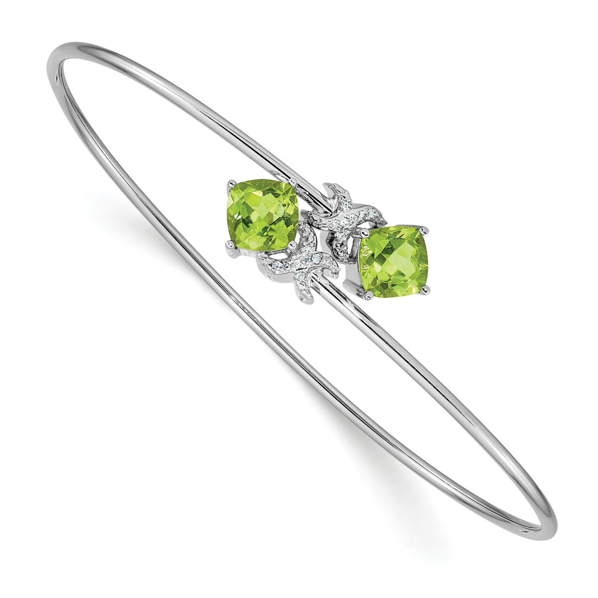 14k White Gold .03ct Diamond and Peridot Flexible Bangle