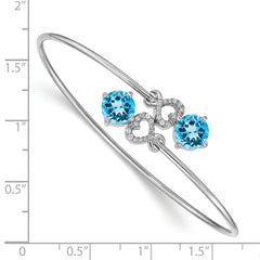 14k White Gold Blue Topaz and Diamond Flexible Bangle