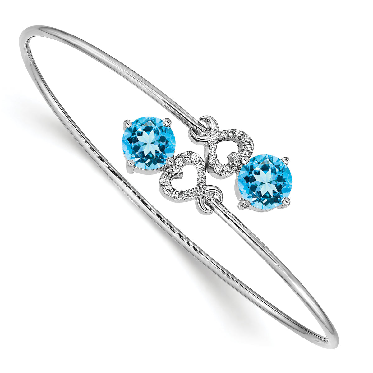 14k White Gold Blue Topaz and Diamond Flexible Bangle