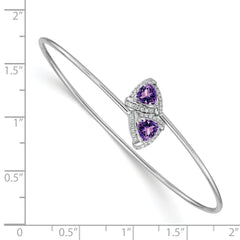 14k White Gold Amethyst and Diamond Flexible Bangle