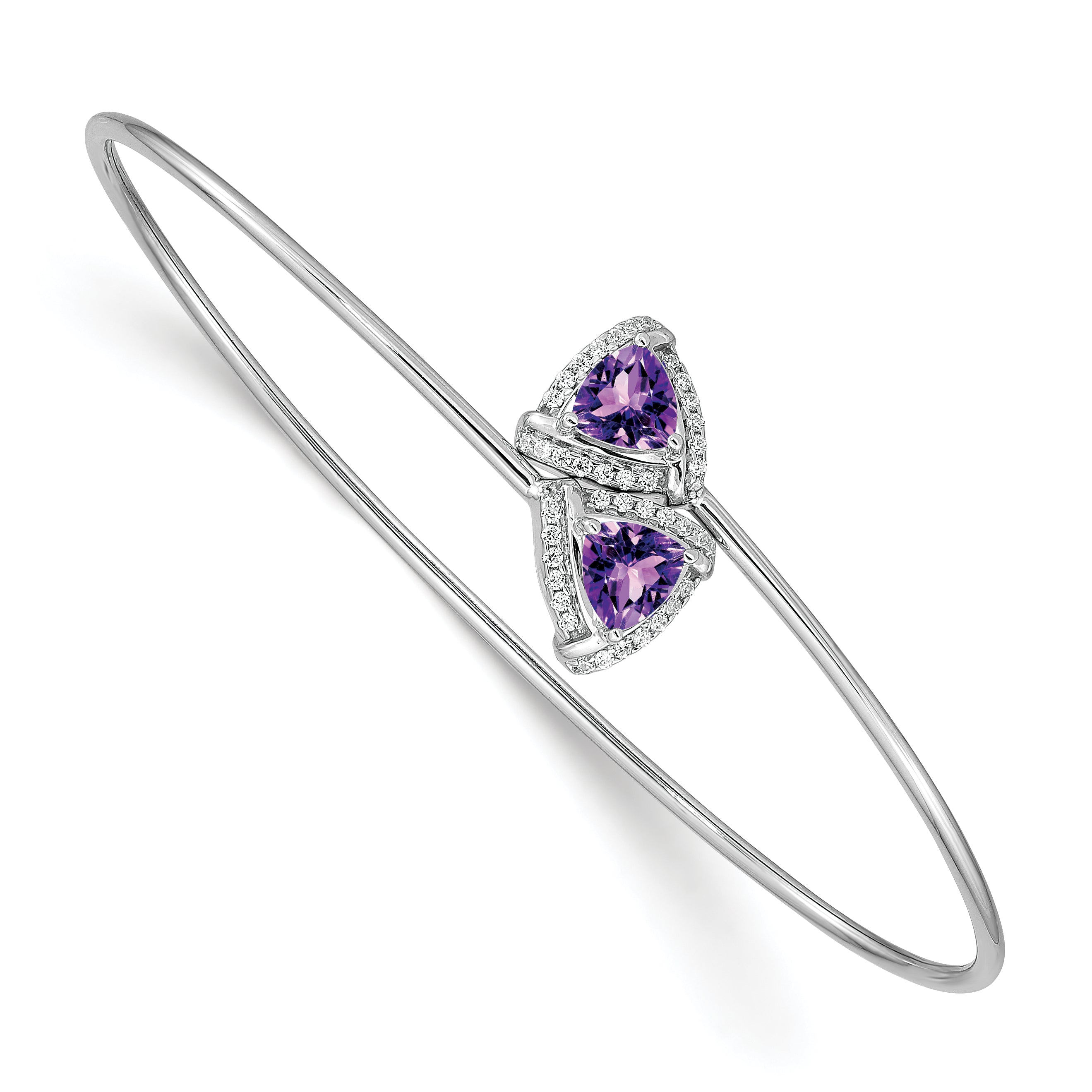 14k White Gold Amethyst and Diamond Flexible Bangle