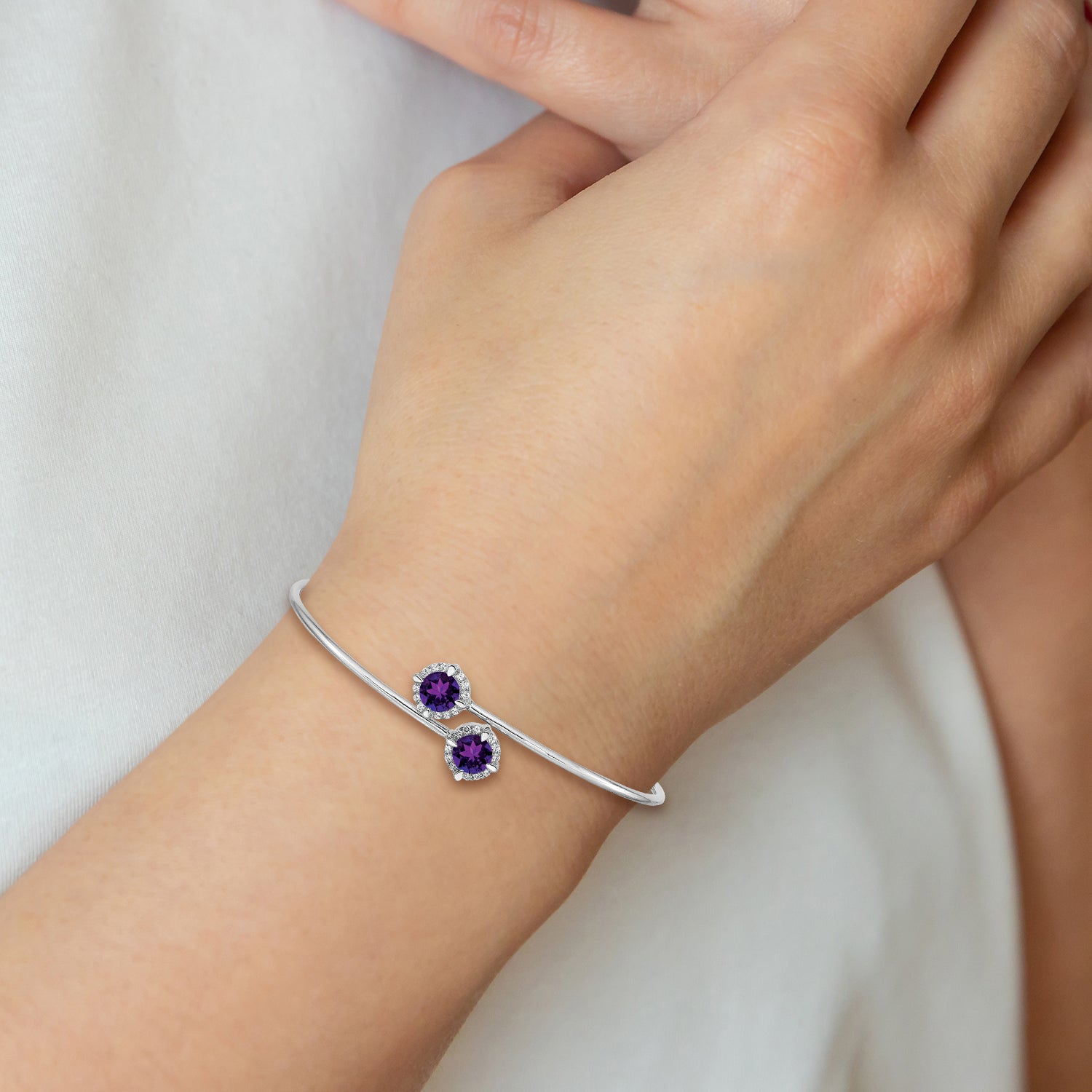 14k White Gold Amethyst and Diamond Flexible Bangle