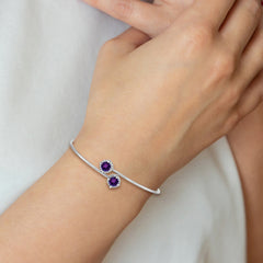 14k White Gold Amethyst and Diamond Flexible Bangle